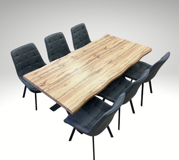 Vikio Jídelní set pro 6 osob 180x90 cm dub, šedá samet VJS118-61S-S