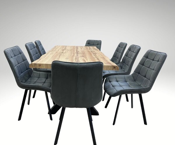 Vikio Jídelní set pro 8 osob 180x90 cm dub, šedá samet VJS118-81S-S