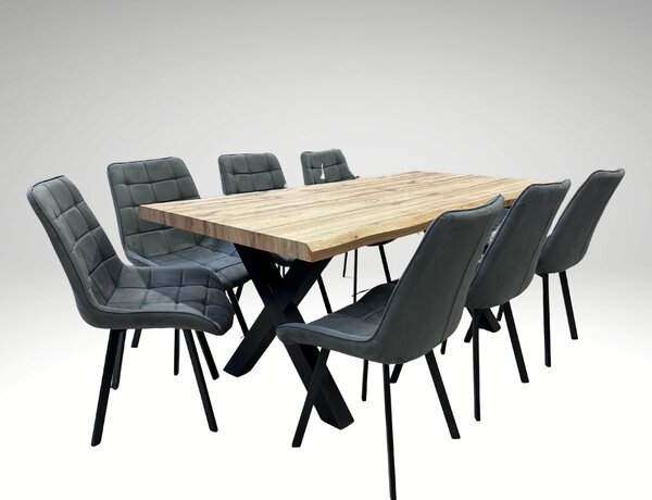 Vikio Jídelní set pro 8 osob 180x90 cm dub, šedá samet VJS118-81S-S