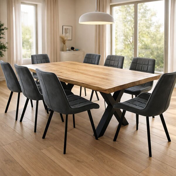 Vikio Jídelní set pro 8 osob 180x90 cm dub, šedá samet VJS118-81S-S