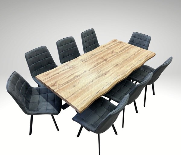 Vikio Jídelní set pro 8 osob 180x90 cm dub, šedá samet VJS118-81S-S