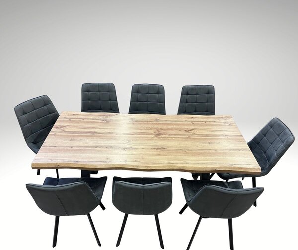 Vikio Jídelní set pro 8 osob 180x90 cm dub, šedá samet VJS118-81S-S