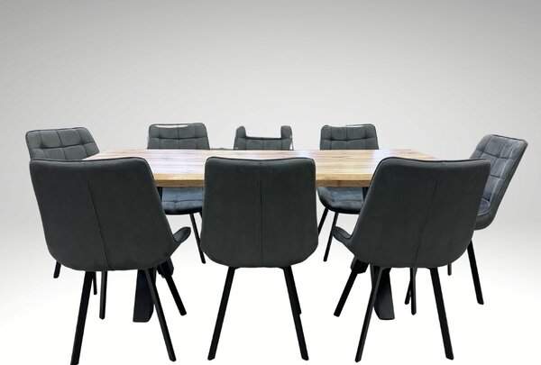 Vikio Jídelní set pro 8 osob 180x90 cm dub, šedá samet VJS118-81S-S