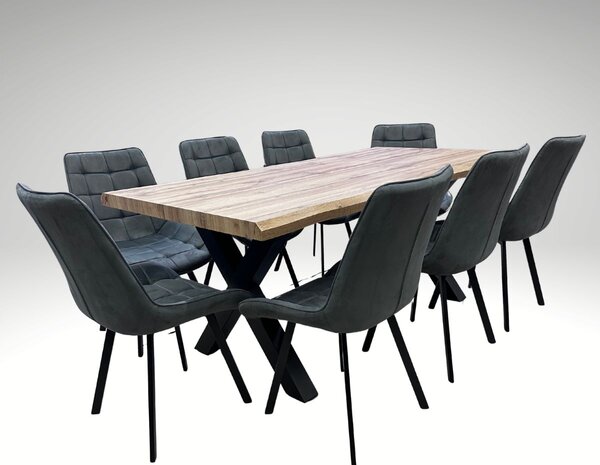 Vikio Jídelní set pro 8 osob 180x90 cm dub, šedá samet VJS118-81S-S