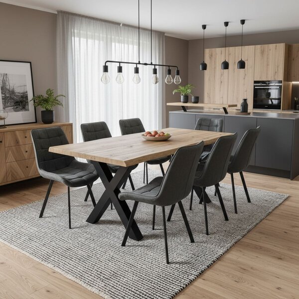 Vikio Jídelní set pro 8 osob 180x90 cm dub, šedá samet VJS118-81S-S