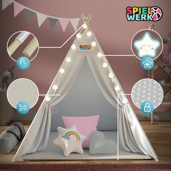 Dětský stan teepee JULIA, 120x120x160cm, béžová/růžová Spielwerk