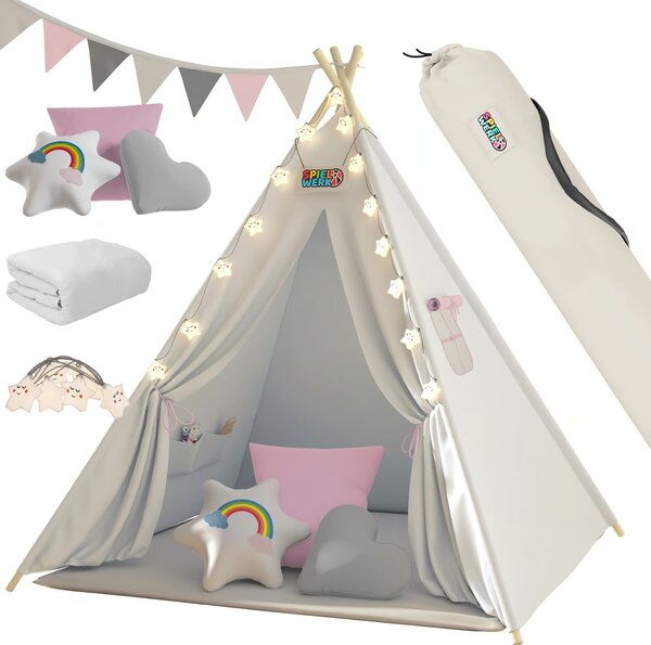 Dětský stan teepee JULIA, 120x120x160cm, béžová/růžová Spielwerk