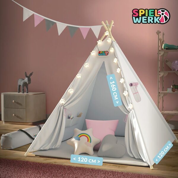 Dětský stan teepee JULIA, 120x120x160cm, béžová/růžová Spielwerk
