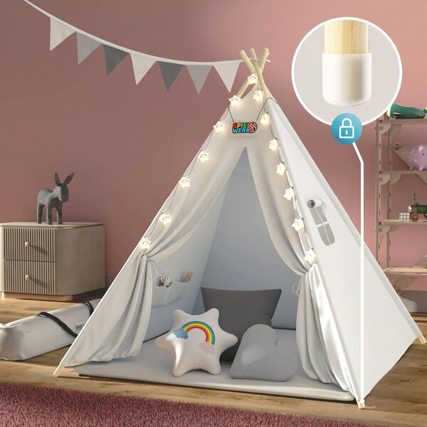 Dětský stan teepee JULIUS, 160x120x120cm, bílá/šedá Spielwerk