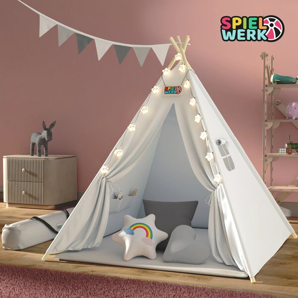 Dětský stan teepee JULIUS, 160x120x120cm, bílá/šedá Spielwerk