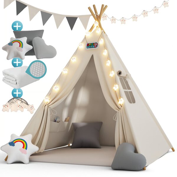Dětský stan teepee JULIUS, 160x120x120cm, bílá/šedá Spielwerk