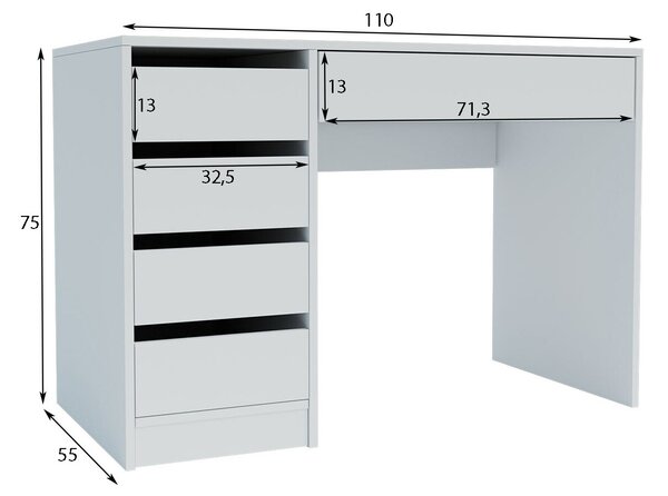 Psací stůl s levou montáží Profi 110 cm bílý