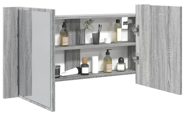LED koupelnová skříňka se zrcadlem šedá sonoma 90x12x45cm akryl