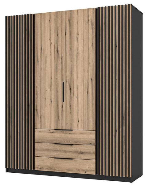 Šatní skříň KAJA 2LAM 2F 3S | 200 cm | bez zrcadla | VYSOKÁ | černá/evoke + lamely