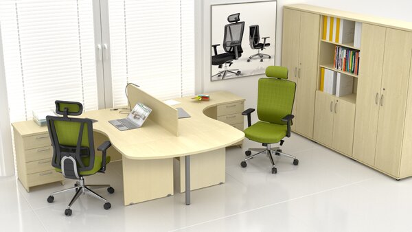 NABYTEK-DESIGNOVY.CZ - Rohová kancelář pro 2 pracovníky KOMFORT – kompletní sestava, javor – ZE 2.12P 12