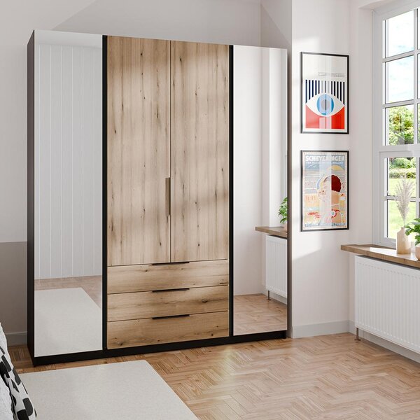Šatní skříň KAJA 2LU 2F 3S | 200 cm | se zrcadly | VYSOKÁ | černá/evoke