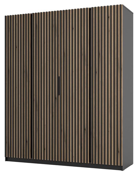 Šatní skříň KAJA 4LAM | 200 cm | bez zrcadla | VYSOKÁ | černá/evoke + lamely