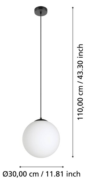 Eglo 900511 RONDO 3 - Závěsný černý lustr kulatý se skleněným stínidlem 1 x E27, Ø 30cm (Závěsné svítidlo v černé barvě s kulatým stínidlem)
