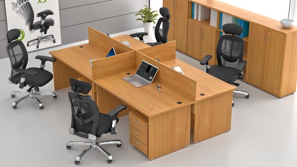 NABYTEK-DESIGNOVY.CZ - Kancelář pro 4 pracovníky KOMFORT – kompletní pracoviště, buk – ZE 4.6 11