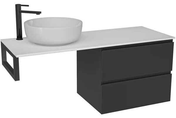 Koupelnová skříňka Carole - černá matná + deska pod umyvadlo z lit. mramoru Elanys - 12 mm + konzole černá - 160x46x49,2 cm