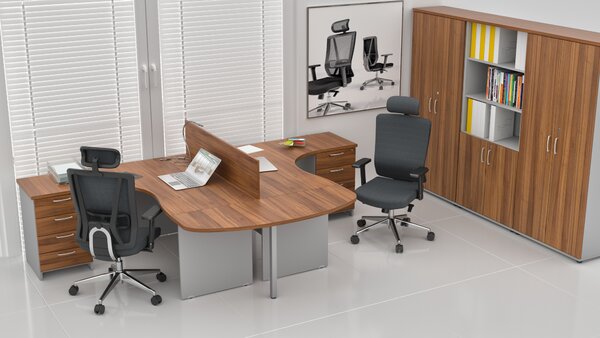 NABYTEK-DESIGNOVY.CZ - Rohová kancelář pro 2 pracovníky KOMFORT – kompletní sestava, ořech/šedá – ZE 2.12P 19
