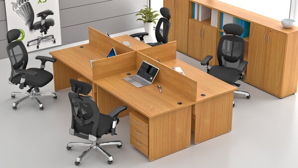NABYTEK-DESIGNOVY.CZ - Kancelář pro 4 pracovníky KOMFORT – kompletní pracoviště, buk – ZE 4.6 11