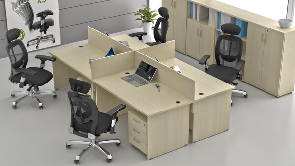 NABYTEK-DESIGNOVY.CZ - Kancelář pro 4 pracovníky KOMFORT – kompletní pracoviště, javor – ZE 4.6 12
