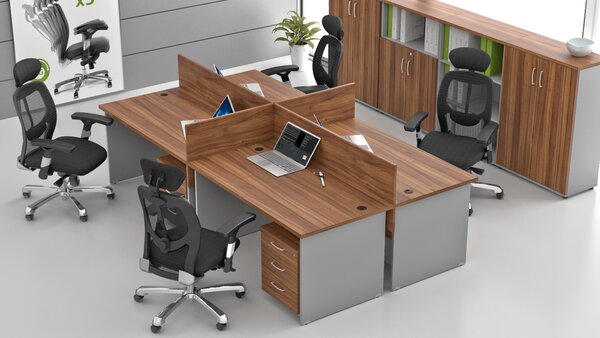 NABYTEK-DESIGNOVY.CZ - Kancelář pro 4 pracovníky KOMFORT – kompletní pracoviště, ořech/šedá – ZE 4.6 19
