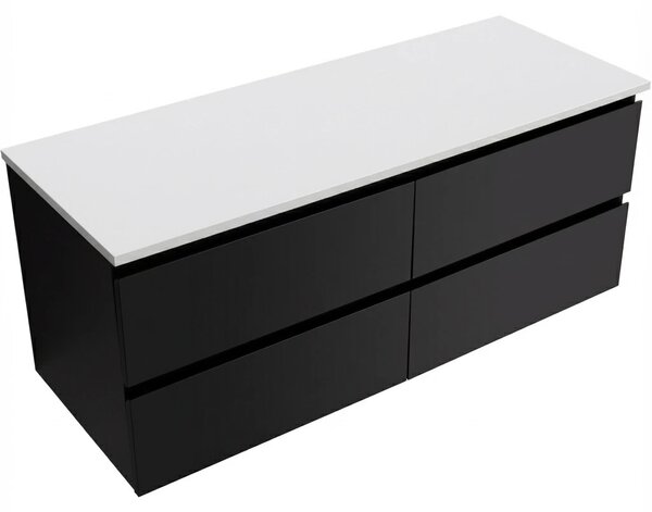 Koupelnová skříňka Carole - černá matná + deska pod umyvadlo z lit. mramoru Elanys - 12 mm - bílá matná - 120x49,2x46 cm