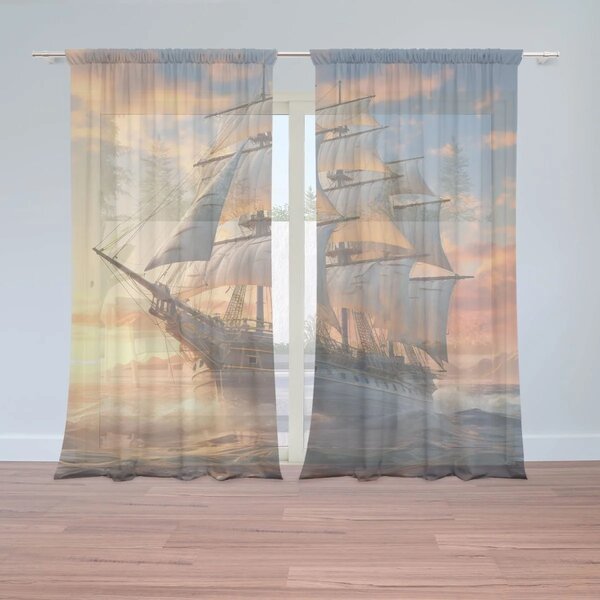 Sablio Záclony Plachetnice ve vlnách při východu slunce: 2ks 150x250cm