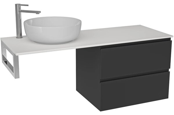 Koupelnová skříňka Carole - černá matná + deska pod umyvadlo z lit. mramoru Elanys - 12 mm + konzole chrom - 160x46x49,2 cm