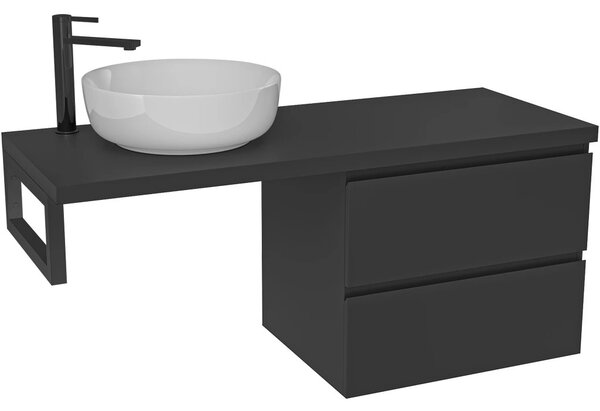 Koupelnová skříňka Carole - černá matná + deska pod umyvadlo Navira Pro - 36 mm + konzole černá - 160x46x51,6 cm