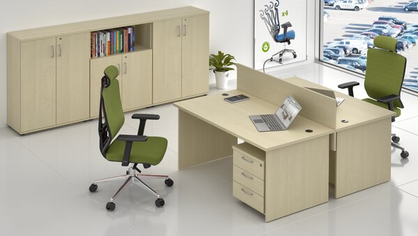 NABYTEK-DESIGNOVY.CZ - Kancelář pro 2 pracovníky KOMFORT – stoly, kontejnery a skříně, javor – ZE 2.6 12