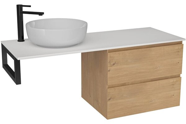 Koupelnová skříňka Carole - dub medový + deska pod umyvadlo z lit. mramoru Elanys - 12 mm + konzole černá - 120x46x49,2 cm