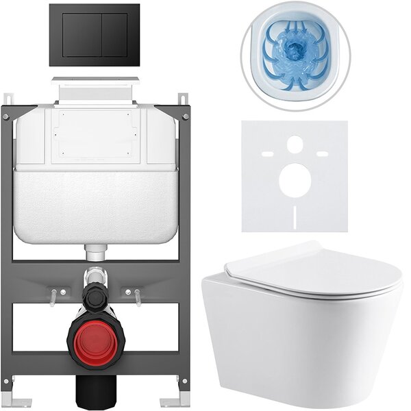 Kompletní WC set Basic/Carlito - bílá lesklá - WC tlačítko Maxio/Černá - ovládání shora - předstěnová instalace - 48,5x36,5 cm