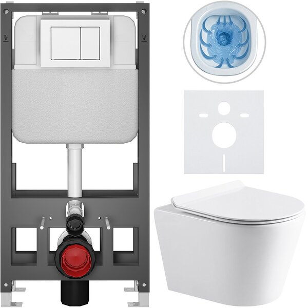 Kompletní WC set Basic/Carlito - bílá lesklá - WC tlačítko Maxio/Bílá - volně stojící - předstěnová instalace - 48,5x36,5 cm