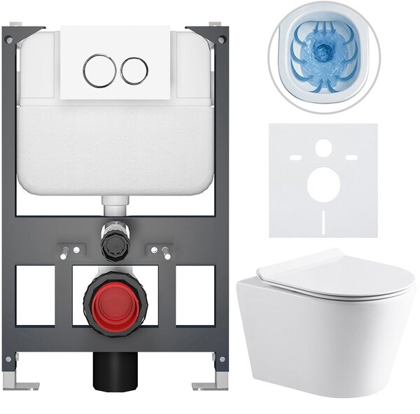 Kompletní WC set Basic/Carlito - bílá lesklá - WC tlačítko Dualo/Bílá - závěsné - nízký modul - předstěnová instalace - 48,5x36,5 cm