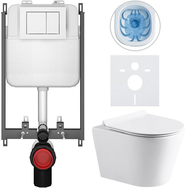 Kompletní WC set Basic/Carlito - bílá lesklá - WC tlačítko Maxio/Bílá - pro zazdění - 48,5x36,5 cm