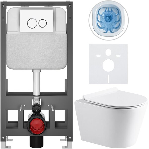 Kompletní WC set Basic/Carlito - bílá lesklá - WC tlačítko Dualo/Bílá - volně stojící - předstěnová instalace - 48,5x36,5 cm