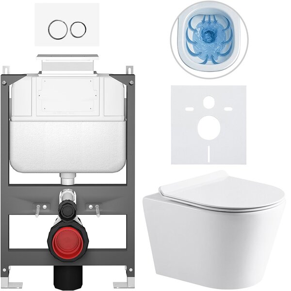 Kompletní WC set Basic/Carlito - bílá lesklá - WC tlačítko Dualo/Bílá - ovládání shora - předstěnová instalace - 48,5x36,5 cm