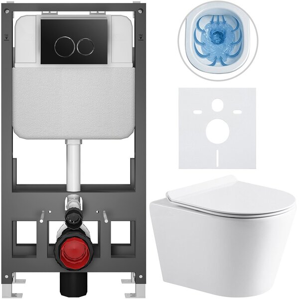 Kompletní WC set Basic/Carlito - bílá lesklá - WC tlačítko Dualo/Černá - volně stojící - předstěnová instalace - 48,5x36,5 cm