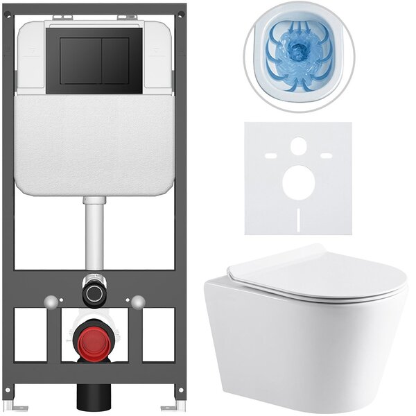 Kompletní WC set Basic/Carlito - bílá lesklá - WC tlačítko Maxio/Černá - závěsné - předstěnová instalace - 48,5x36,5 cm