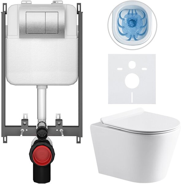 Kompletní WC set Basic/Carlito - bílá lesklá - WC tlačítko Maxio/Stříbrná - pro zazdění - 48,5x36,5 cm