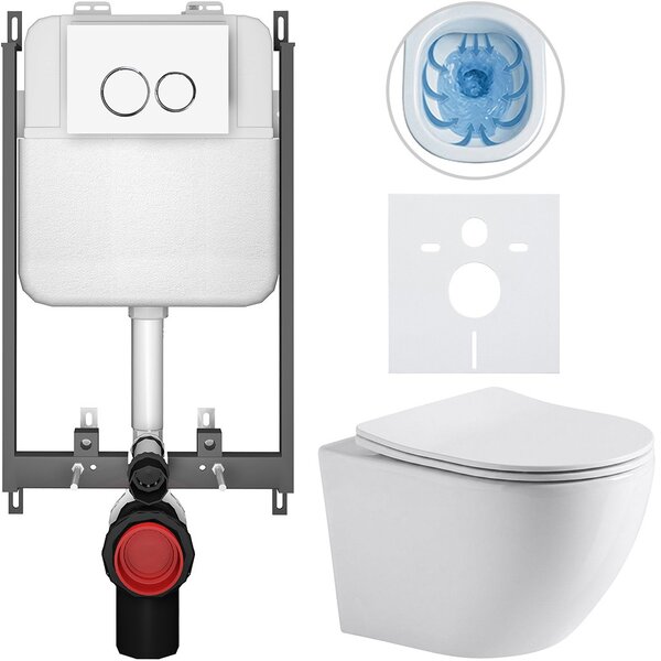 Kompletní WC set Basic/Cesso - bílá lesklá - WC tlačítko Dualo/Bílá - pro zazdění - 49x36 cm - 8050BD85926