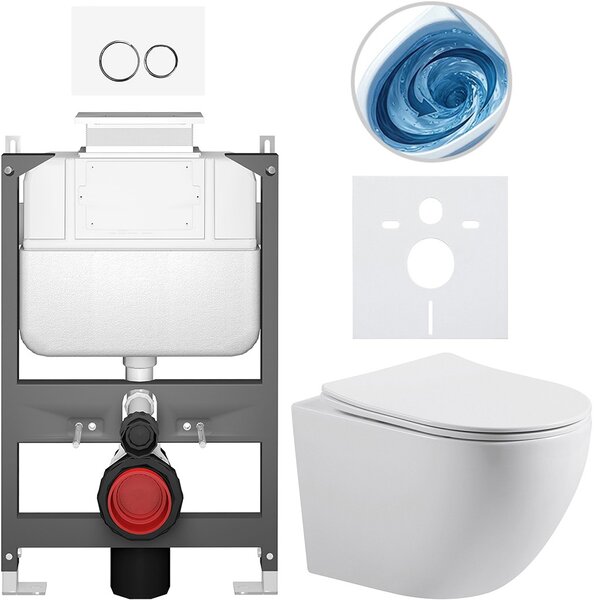 Kompletní WC set Basic/Cesso - bílá lesklá - WC tlačítko Dualo/Bílá - ovládání shora - předstěnová instalace - 49x36 cm - 8050BD85970