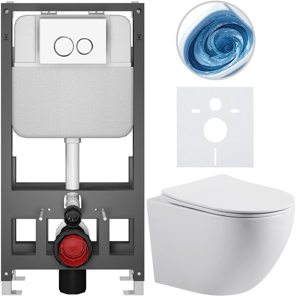 Kompletní WC set Basic/Cesso - bílá lesklá - WC tlačítko Dualo/Bílá - volně stojící - předstěnová instalace - 49x36 cm - 8050BD85972