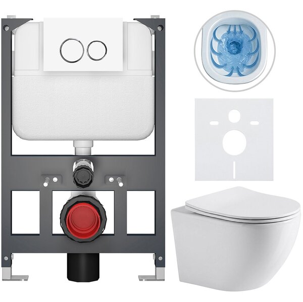Kompletní WC set Basic/Cesso - bílá lesklá - WC tlačítko Dualo/Bílá - závěsné - nízký modul - předstěnová instalace - 49x36 cm - 8050BD85929
