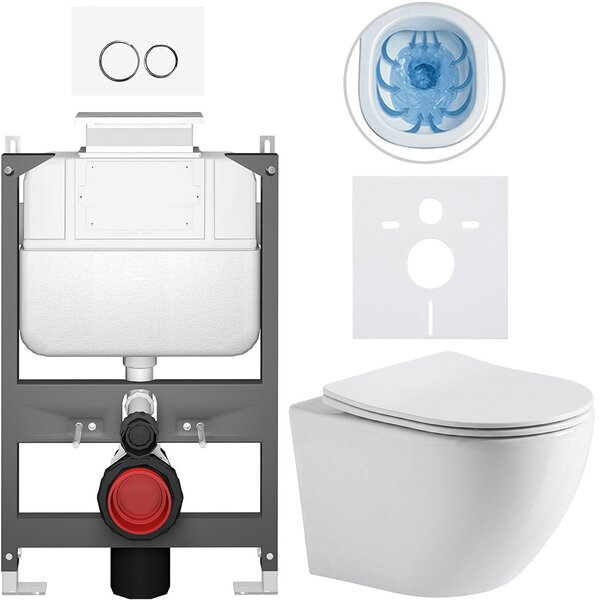 Kompletní WC set Basic/Cesso - bílá lesklá - WC tlačítko Dualo/Bílá - ovládání shora - předstěnová instalace - 49x36 cm - 8050BD85925