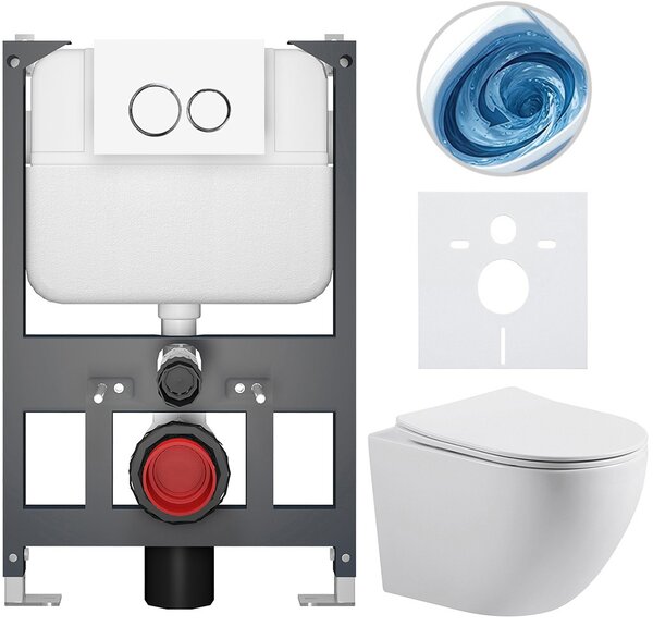 Kompletní WC set Basic/Cesso - bílá lesklá - WC tlačítko Dualo/Bílá - závěsné - nízký modul - předstěnová instalace - 49x36 cm - 8050BD85974