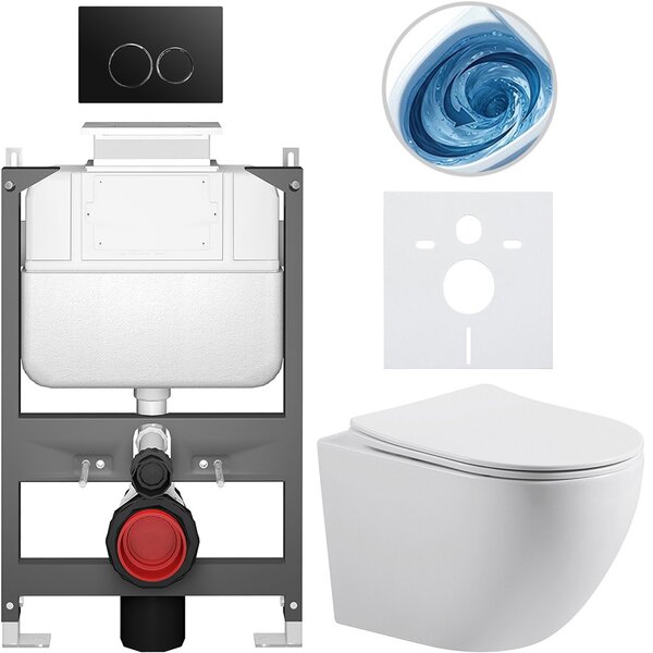 Kompletní WC set Basic/Cesso - bílá lesklá - WC tlačítko Dualo/Černá - ovládání shora - předstěnová instalace - 49x36 cm - 8050BD85975